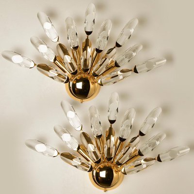 Large Crystal Gilded Brass Sconces by Oscar Torlasco for Stilkronen, Set of 2-VDW-822782