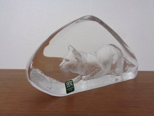 Large Crystal Glass Cat Sculpture by Mats Jonasson for Maler As, Sweden, 1980s-RDW-2026973