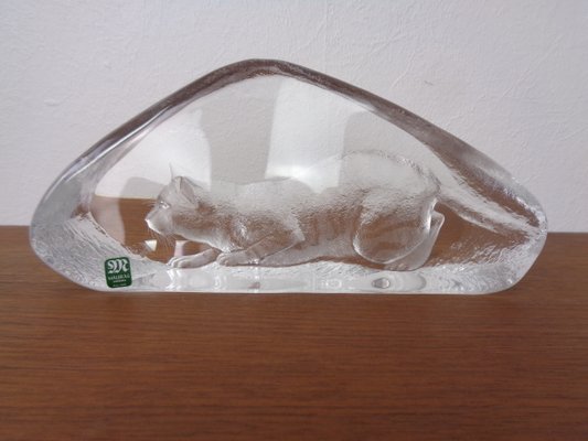 Large Crystal Glass Cat Sculpture by Mats Jonasson for Maler As, Sweden, 1980s-RDW-2026973