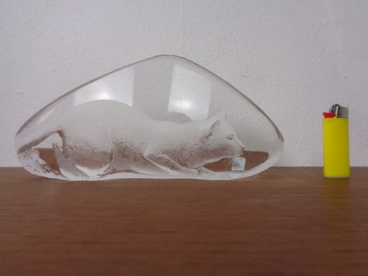 Large Crystal Glass Cat Sculpture by Mats Jonasson for Maler As, Sweden, 1980s-RDW-2026973