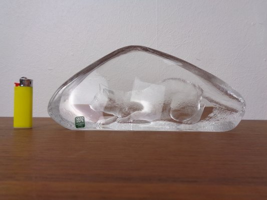 Large Crystal Glass Cat Sculpture by Mats Jonasson for Maler As, Sweden, 1980s-RDW-2026973