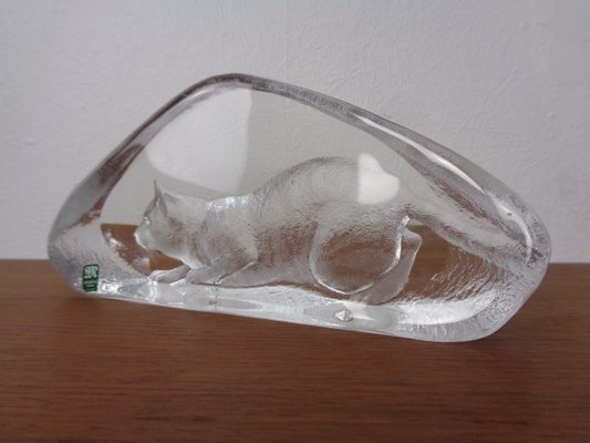 Large Crystal Glass Cat Sculpture by Mats Jonasson for Maler As, Sweden, 1980s-RDW-2026973