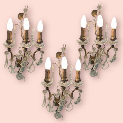 Large Crystal Sconces, 1960s, Set of 3-JJC-1738836