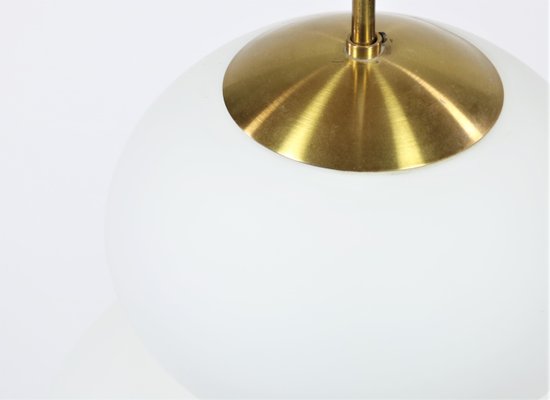 Large Danish Modern Brass and Opaline Glass Peanut Pendant Lamp by Bent Karlby for Lyfa, 1950s-WRF-619954