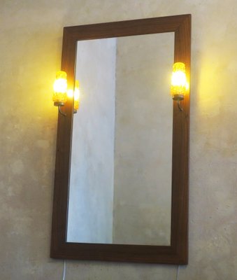 Large Danish Rosewood Wall Mirror with Amber Lights, 1960s-ED-1818299