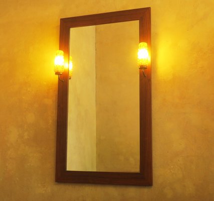 Large Danish Rosewood Wall Mirror with Amber Lights, 1960s-ED-1818299