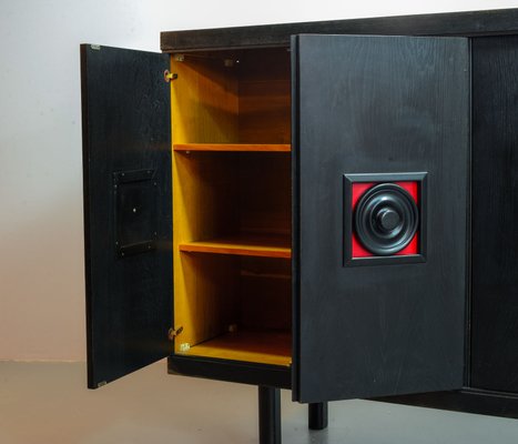 Large De Coene Style Belgian Brutalist Black Sideboard with Red Accents, 1960s-IXC-866081