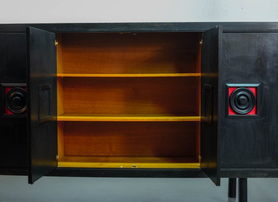 Large De Coene Style Belgian Brutalist Black Sideboard with Red Accents, 1960s-IXC-866081