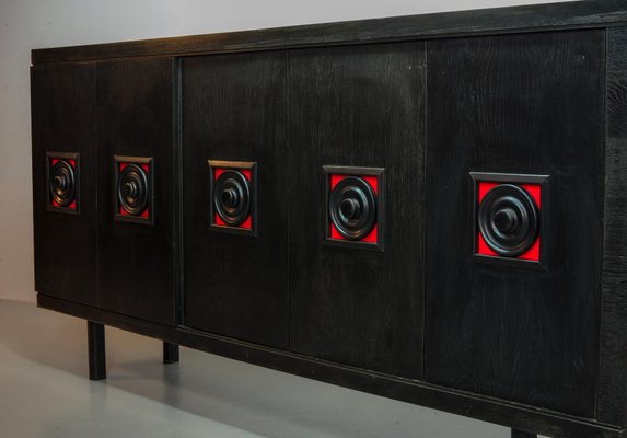 Large De Coene Style Belgian Brutalist Black Sideboard with Red Accents, 1960s-IXC-866081