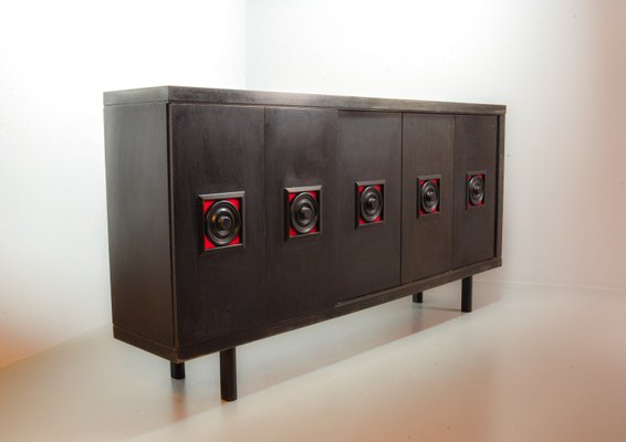 Large De Coene Style Belgian Brutalist Black Sideboard with Red Accents, 1960s-IXC-866081