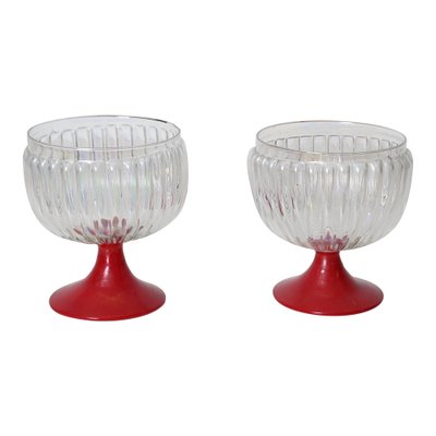 Large Decorative Murano Red and Iridescent Goblet Glasses, Italy, 1940s, Set of 2-JDR-1717756