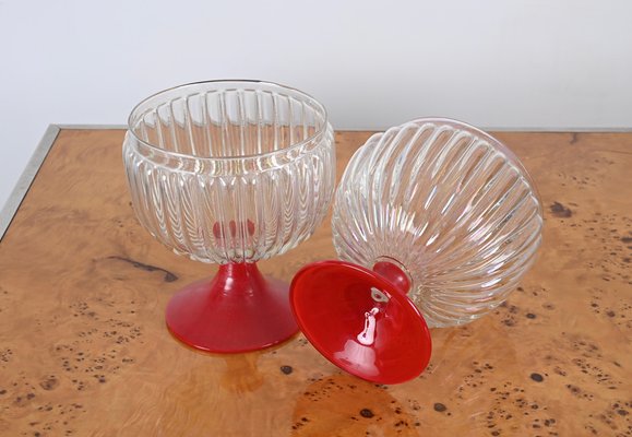 Large Decorative Murano Red and Iridescent Goblet Glasses, Italy, 1940s, Set of 2-JDR-1717756