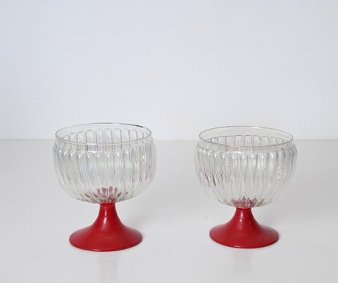 Large Decorative Murano Red and Iridescent Goblet Glasses, Italy, 1940s, Set of 2-JDR-1717756