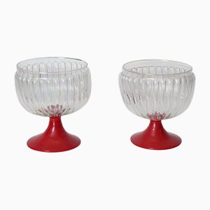 Large Decorative Murano Red and Iridescent Goblet Glasses, Italy, 1940s, Set of 2-JDR-1717756