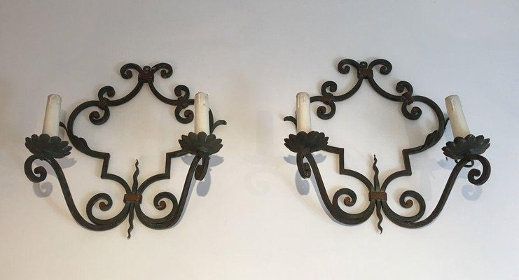 Large Decorative Wrought Iron Sconces, Set of 2-BA-1365540