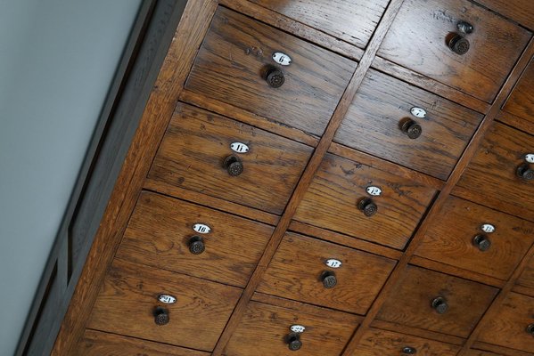 Large Dutch Oak Apothecary Cabinet with Enamel Shields, 1900s-XO-1778192