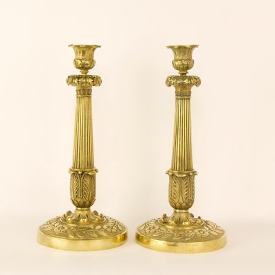 Large Empire Candlesticks in Gilded Bronze, France, 1820, Set of 2-KMT-942506