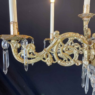 Large Empire Chandelier in Gilded Iron and Crystal Lights, 1780s-TBU-2017590