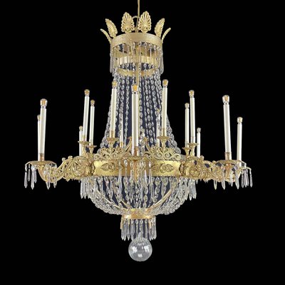 Large Empire Chandelier in Gilded Iron and Crystal Lights, 1780s-TBU-2017590