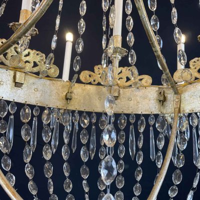 Large Empire Chandelier in Gilded Iron and Crystal Lights, 1780s-TBU-2017590