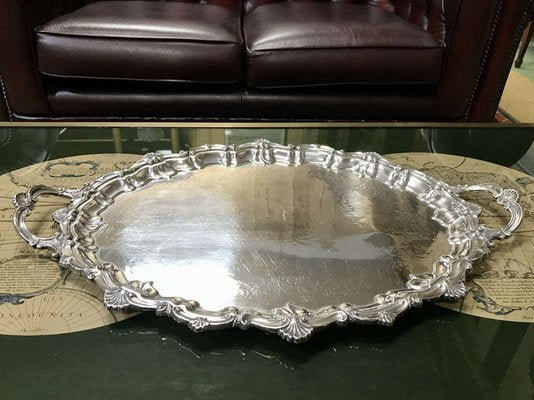 Large English Silver Metal Tray, 1930s-QYF-1722481