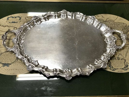 Large English Silver Metal Tray, 1930s-QYF-1722481