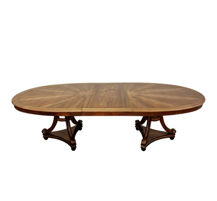 Large Extendable Dining Table in Walnut with Oval Shape and Carved Bases-ITF-2026914