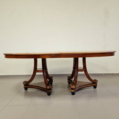 Large Extendable Dining Table in Walnut with Oval Shape and Carved Bases-ITF-2026914