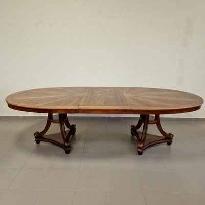 Large Extendable Dining Table in Walnut with Oval Shape and Carved Bases-ITF-2026914