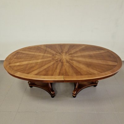 Large Extendable Dining Table in Walnut with Oval Shape and Carved Bases-ITF-2026914