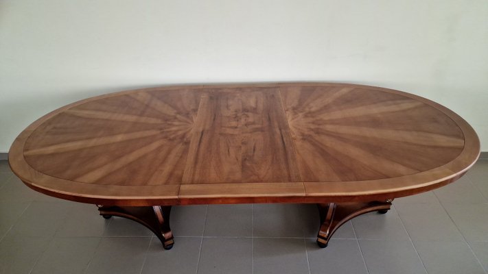 Large Extendable Dining Table in Walnut with Oval Shape and Carved Bases-ITF-2026914