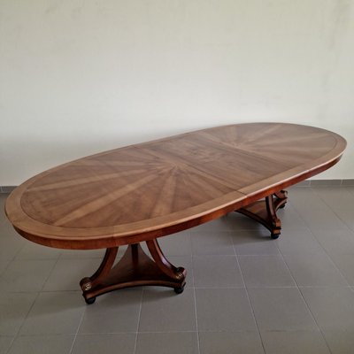 Large Extendable Dining Table in Walnut with Oval Shape and Carved Bases-ITF-2026914