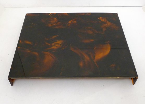 Large Faux Tortoiseshell Acrylic Glass & Resin Tray with Brass Sticks from Maison Mercier, 1970s-RNR-2034750