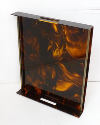 Large Faux Tortoiseshell Acrylic Glass & Resin Tray with Brass Sticks from Maison Mercier, 1970s-RNR-2034750