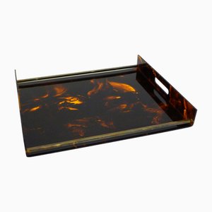 Large Faux Tortoiseshell Acrylic Glass & Resin Tray with Brass Sticks from Maison Mercier, 1970s-RNR-2034750