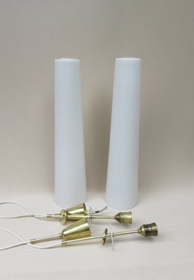 Large Flashed Glass & Brass Cylinder Ceiling Lamps Attributed to Peill & Putzler, 1960s, Set of 2-EY-702859