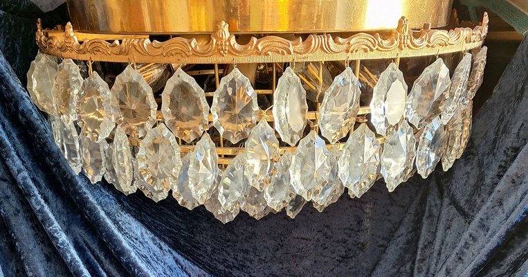 Large Flat Vintage Ceiling Lamp with Gold-Plated Metal Frame & Cut Crystal Glass Shade-HOI-2033664