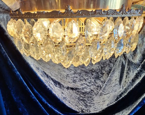 Large Flat Vintage Ceiling Lamp with Gold-Plated Metal Frame & Cut Crystal Glass Shade-HOI-2033664