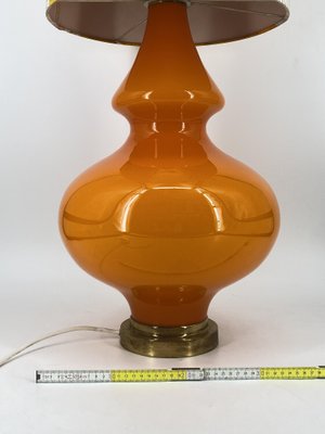 Large Floor Lamp with Flower-Printed Fabric Shade and Orange Glass Base, Germany, 1960s-CZ-2018323