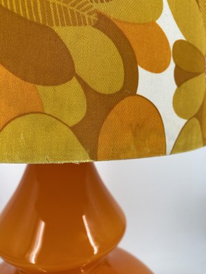 Large Floor Lamp with Flower-Printed Fabric Shade and Orange Glass Base, Germany, 1960s-CZ-2018323