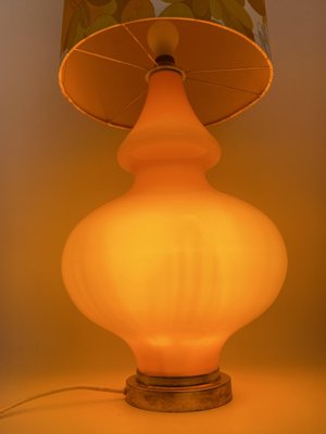 Large Floor Lamp with Flower-Printed Fabric Shade and Orange Glass Base, Germany, 1960s-CZ-2018323