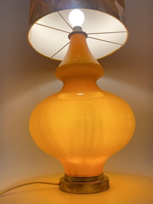 Large Floor Lamp with Flower-Printed Fabric Shade and Orange Glass Base, Germany, 1960s-CZ-2018323