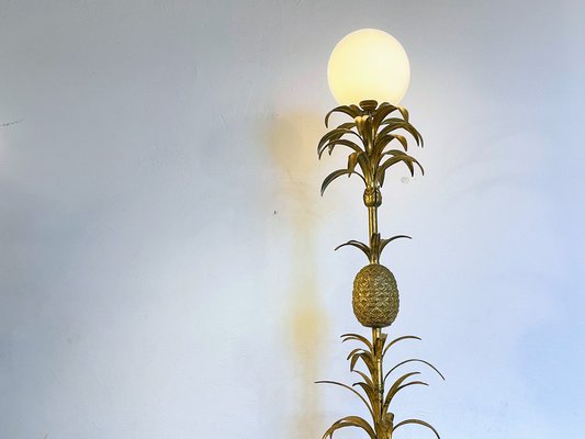 Large Floor Lamp with Pineapple in Gilded Metal, 1970s-JO-1823829