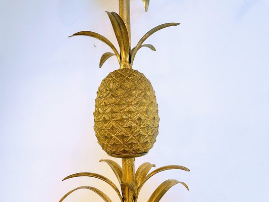 Large Floor Lamp with Pineapple in Gilded Metal, 1970s-JO-1823829