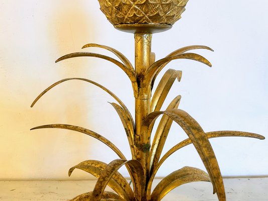 Large Floor Lamp with Pineapple in Gilded Metal, 1970s-JO-1823829