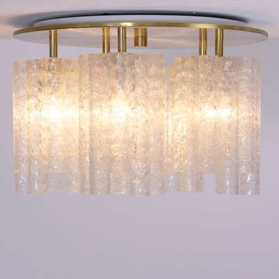 Large Flush Mount Chandelier with Glass Tubes and Brass Plate from Doria Leuchten, 1960s-VLZ-632103