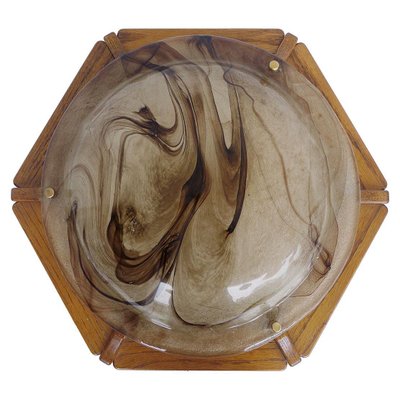 Large Flush Mount in Amber Murano Glass from Kaiser, 1960s-DEK-932747