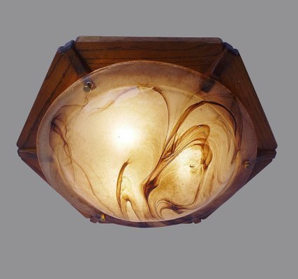 Large Flush Mount in Amber Murano Glass from Kaiser, 1960s-DEK-932747