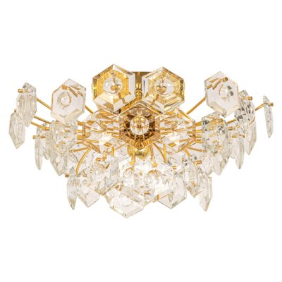 Large Flush Mount in Brass and Crystal Glass Chandelier by Kinkeldey, Germany, 1970s-UGR-1181929