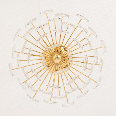 Large Flush Mount in Brass and Crystal Glass Chandelier by Kinkeldey, Germany, 1970s-UGR-1181929